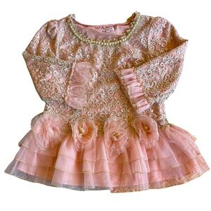 If-Bonnie Pink Lace Blouse with Floral Accents XL